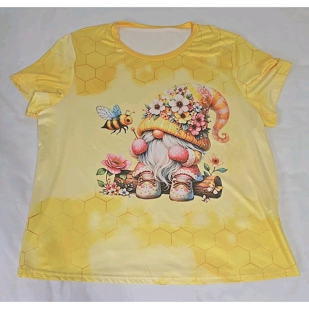 Shein Women's XL Yellow Gnome Shirt Bee Spring Flowers